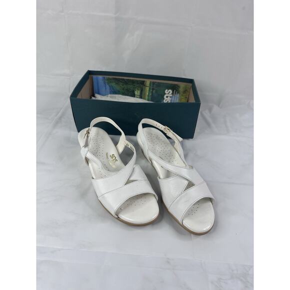 SAS Caress Cross Strap Leather Wedge Sandals White Size 8.5W Tripad Comfort Wide - Picture 2 of 12